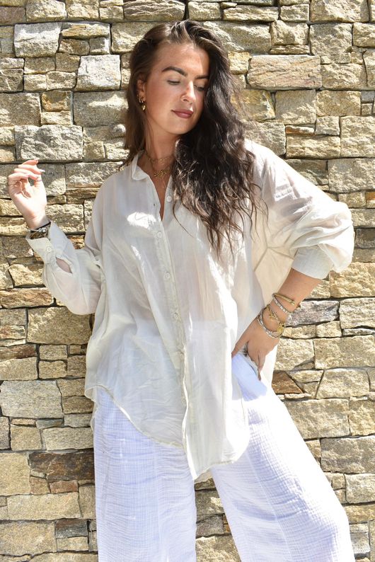 Shayle Indian Cotton Boyfriend Beach Shirt Calico